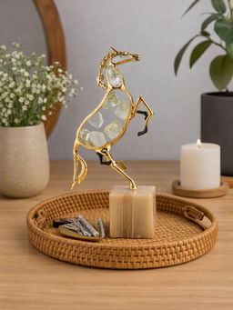 Smokey Cocktail - Green Metal Stone Running Horse Showpiece