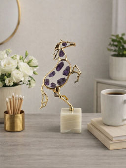 Smokey Cocktail - Purple Metal Stone Running Horse Showpiece