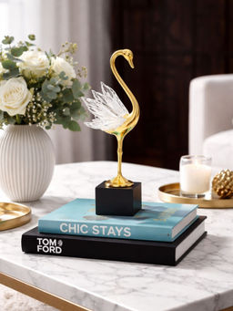 Smokey Cocktail - Gold Crystal Winged Metal Swan Showpiece