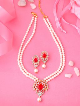 Estele - Gold Plated Charming Necklace with Pearls for Women (Set of 2)