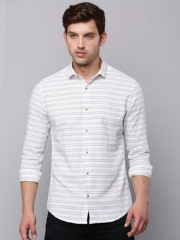 SHOWOFFFF - Mens Spread Collar White Striped Shirt