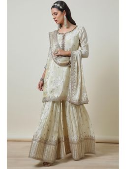 Soch - Cream Brocade Sequins Kurta with Sharara and Dupatta (Set of 3)