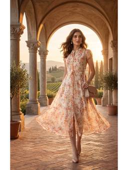 Souchii - Fit and Flare Cream Midi Dress