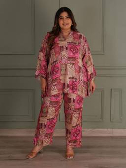 TITTLI - Women Plus Size All Over Printed Pink Co Ord Set
