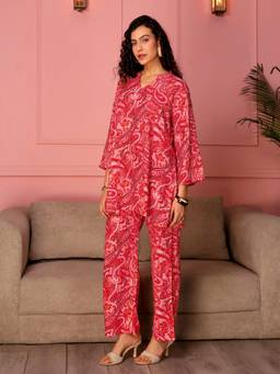 TITTLI - Women All Over Printed Red Co Ord Set