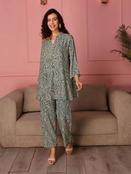 TITTLI - Women All Over Printed Green Co Ord Set