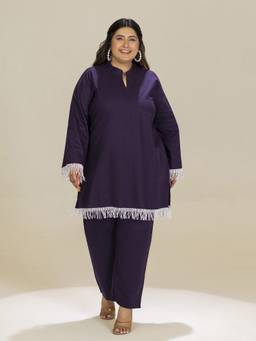 TITTLI - Women Mandarin Purple Plus Size Co-Ord Set