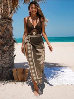 Loveable Creations By Muskan - Mocha Luxe Monokini Sarong Brown Co-Ord Set