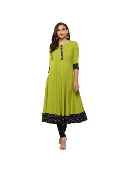 Femvy - Women’S Anarkali Knee Length Green Dress