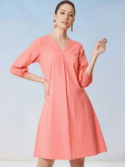 CHARMGAL - Solid A-Line Pink Knee Length Dress