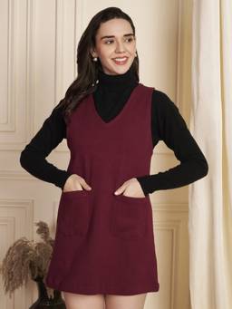 CHARMGAL - A-Line Sleeveless Maroon Mini Dress