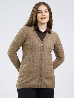 Monte Carlo - Women V-Neck Full Sleeve Cardigan Beige