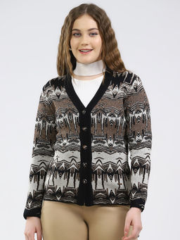 Monte Carlo - Women V-Neck Full Sleeve Cardigan Multi-Color