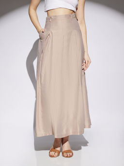 Globus - Women Beige High Rise Pleated Flared Maxi Skirt with Belt Loops