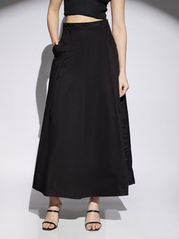 Globus - Women Black High Rise Pleated Flared Skirt with Belt Loops