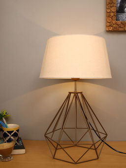 Homesake - Metal Diamond Table Lamp Golden Khadi Shade