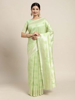 Sareemall - Women Cotton Blend Green Designer Saree with Unstitched Blouse
