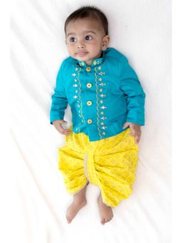 TIBER TABER - Baby Boy Fish Embroidery Bandhgala Blue (Set of 2)