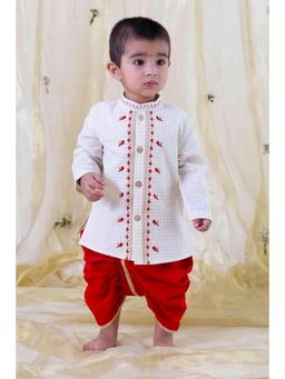 TIBER TABER - Boy Bird Embroidery Zari Dhoti Cream (Set of 2)