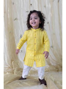TIBER TABER - Boy Zari Stripes Kurta Yellow (Set of 2)