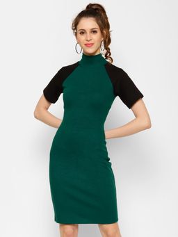KASSUALLY - Bottle Green Solid Sheath Dress (Set of 2)