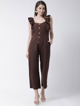 KASSUALLY - Brown Solid Plain Basic Jumpsuit