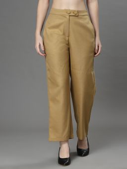 KASSUALLY - Mustard Straight Fit High-Rise Easy Wash Trousers