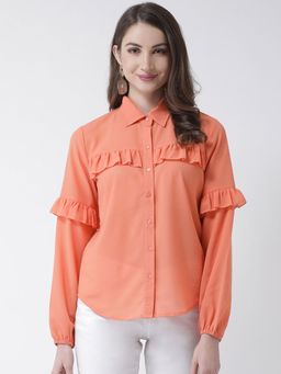 KASSUALLY - Peach-Coloured Regular Fit Solid Casual Shirt