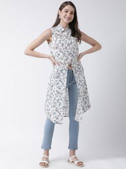 KASSUALLY - White Regular Fit Printed Casual Top