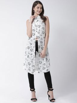 KASSUALLY - White & Black Regular Fit Printed Casual Top