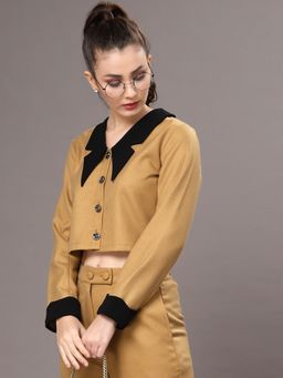 KASSUALLY - Mustard Contrast Collar Crop Casual Shirt