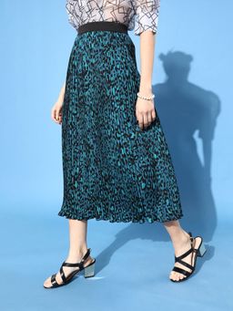 KASSUALLY - Blue Printed Pleated Skirt