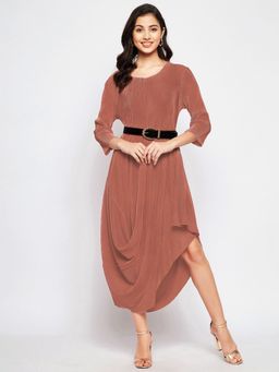 Uptownie - Womens Pleated Cowl Cut Midi Dress