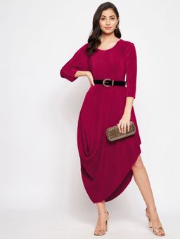 Uptownie - Womens Pleated Cowl Cut Midi Dress