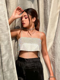 Uptownie - Riya Jains Shine On Rhinestone Top Grey