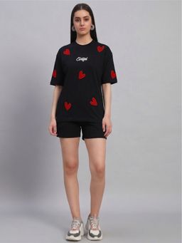Griffel - All Over Heart Oversized Black Cotton T-Shirt