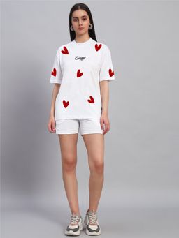 Griffel - All Over Heart Oversized White Cotton T-Shirt