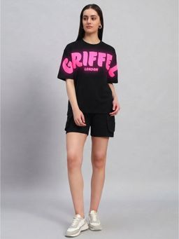 Griffel - Front Griffel Oversized Black Cotton T-Shirt