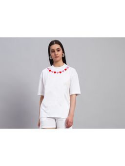 Griffel - Heart Neck Oversized White Cotton T-Shirt
