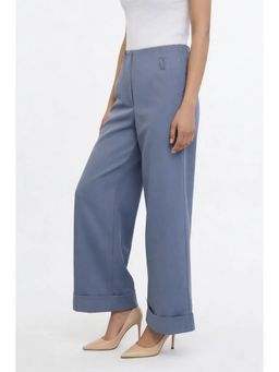 Cove and Lane - Hem Fold Pant In Soft Suit Fabric Powder Blue Trouser