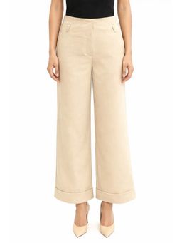 Cove and Lane - Hem Fold Pant In Soft Suit Fabric Cream Trouser