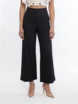 Cove and Lane - Hem Fold Pant In Soft Suit Fabric Black Trouser