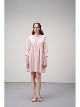 SAVA - Pink Embroidery Anglaise Short Flared Dress