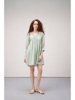 SAVA - Green Embroidery Anglaise Short Flared Dress