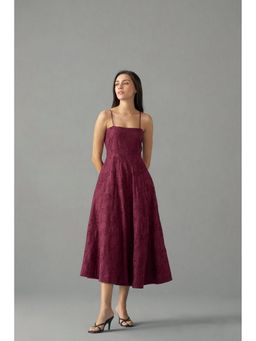 SAVA - Wine Floral Embroidered Flared Dress
