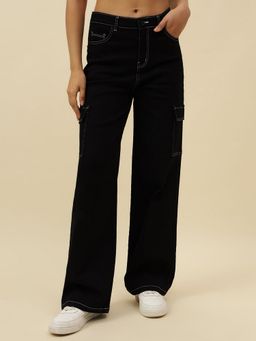 Beatnik - Twill Denim Straight Fit Button and Zip Black Jeans