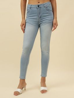 Beatnik - Solid Denim Slim Fit Button and Zip Sky Blue Jeans