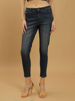 Beatnik - Solid Denim Slim Fit Button and Zip Dark Blue Jeans