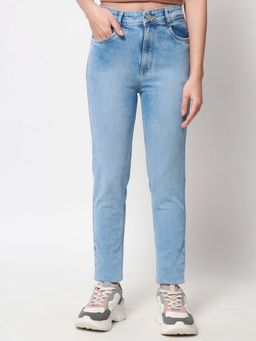 Beatnik - Solid Cotton Slim Fit Button and Zip Light Blue Jeans