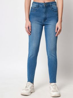 Beatnik - Solid Cotton Slim Fit Button and Zip Dark Blue Jeans